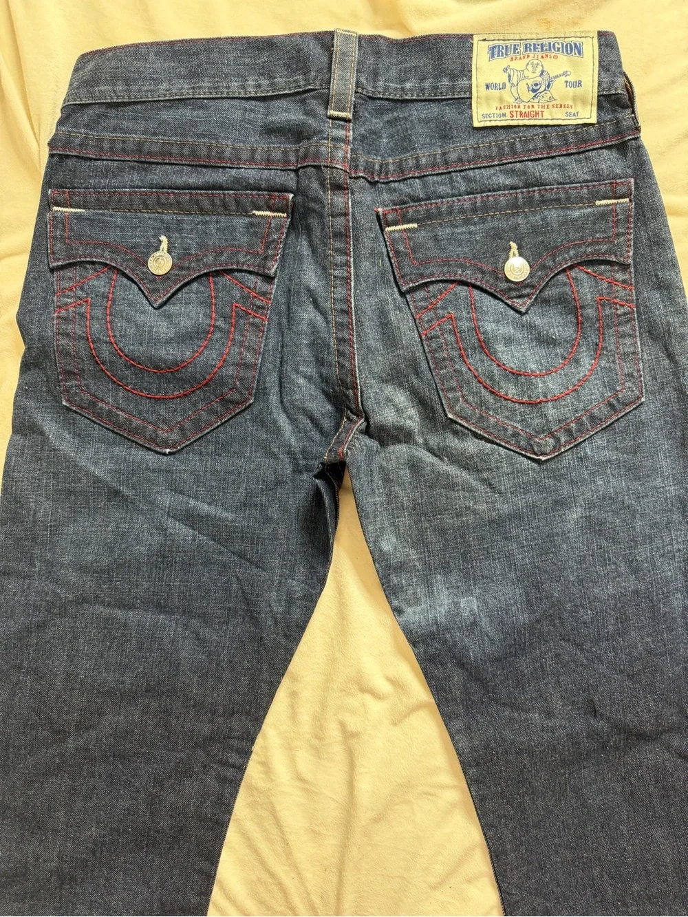 True Religion Men's Dark Blue Distressed Straight Jeans